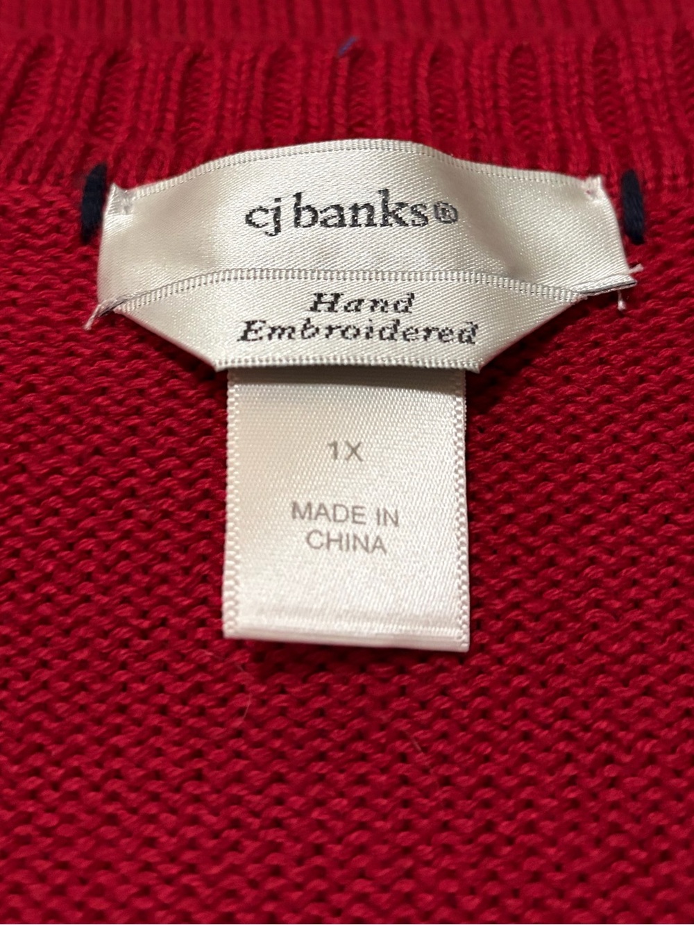 CJ Banks Star Cardigan Women’s 1X Red 100% Cotton Embroidered Zip Up Sweater - Picture 2 of 3